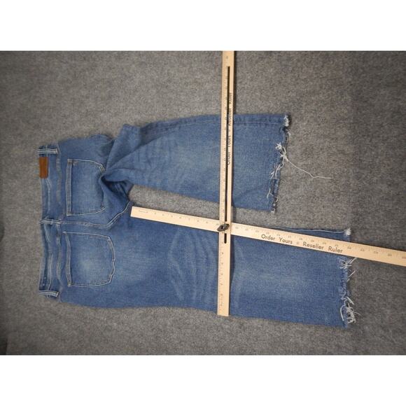 Madewell Cali Denim Boot Jeans Size 34P Blue Medium Wash Boot Cut Raw Hem - Picture 10 of 11